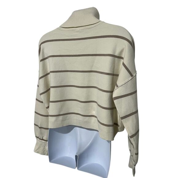 Free People Paulie Cropped Turtleneck Sweater Cream Beige Stripe  Women's Large - Picture 9 of 14
